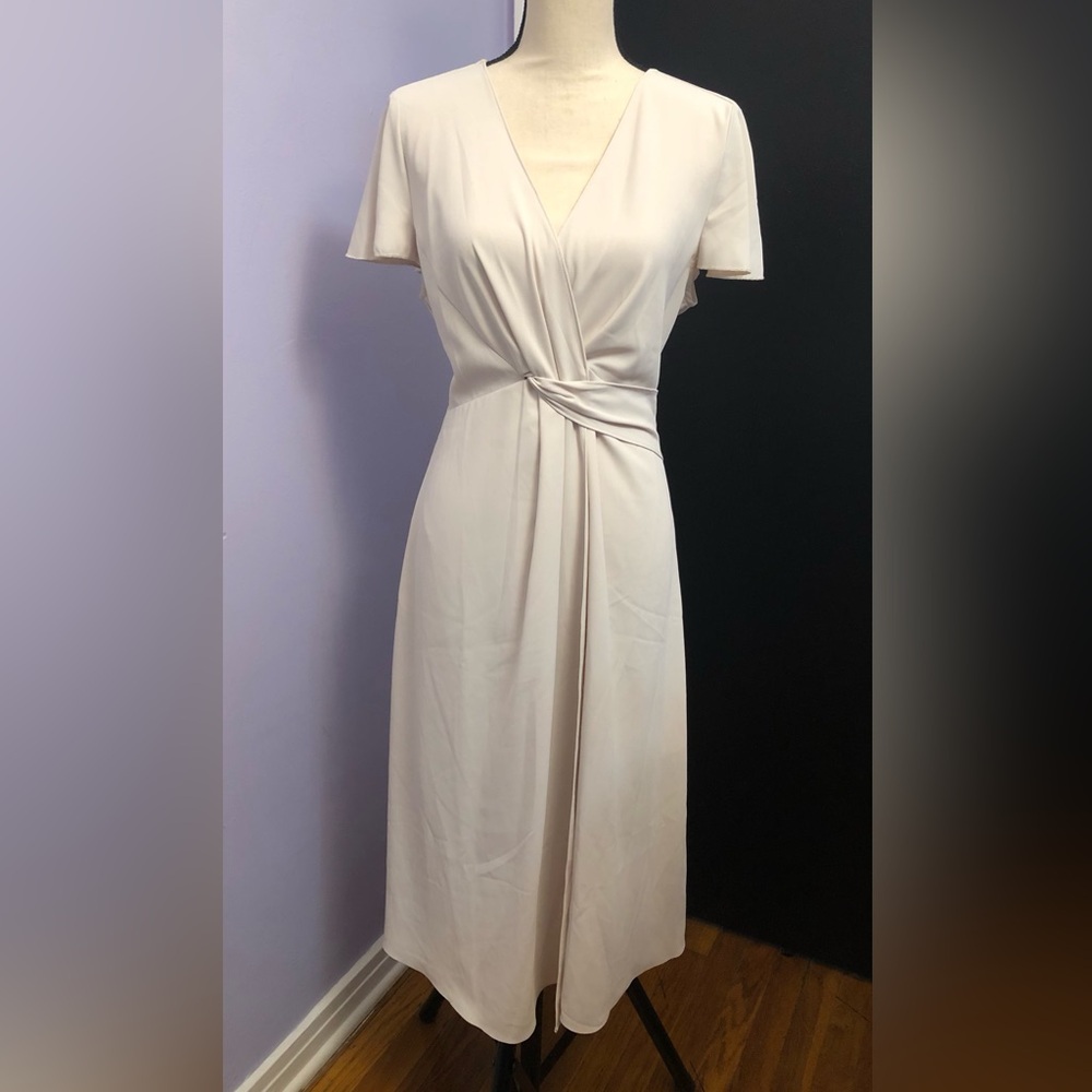MOTF Cream Wrap-Style Midi Dress - Picture 2 of 5